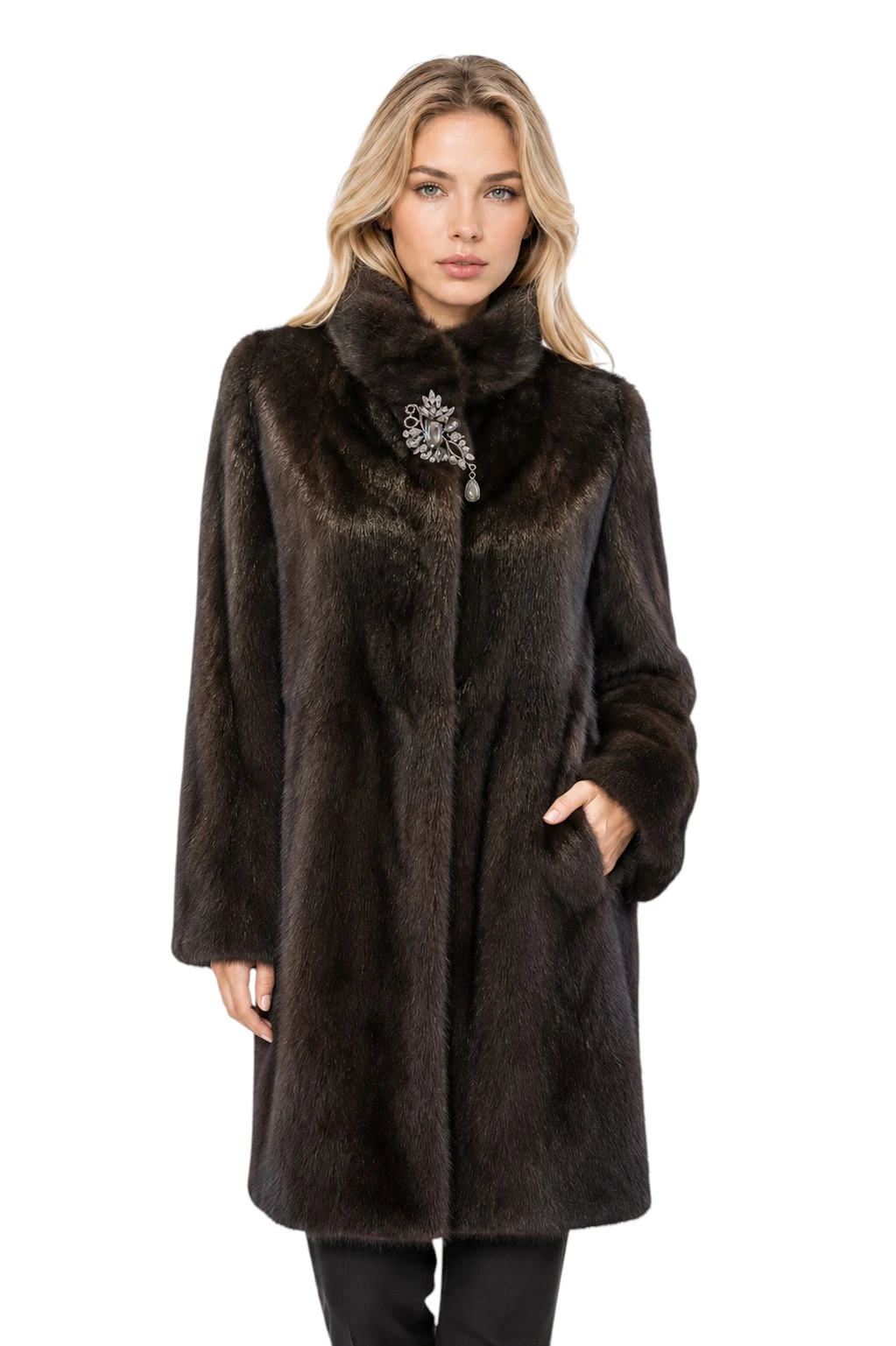 Nerzmantel Monika in Braun als eleganter Damen Wintermantel