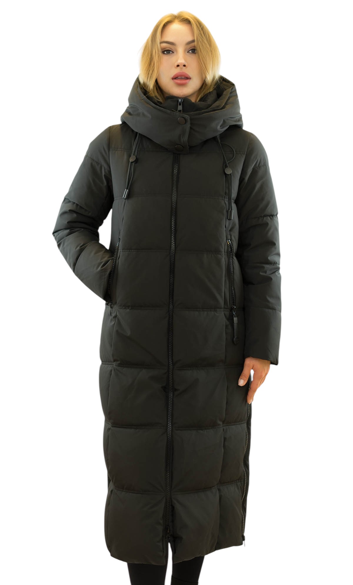 Langer Damen Wintermantel Schwarz mit Thermofutter