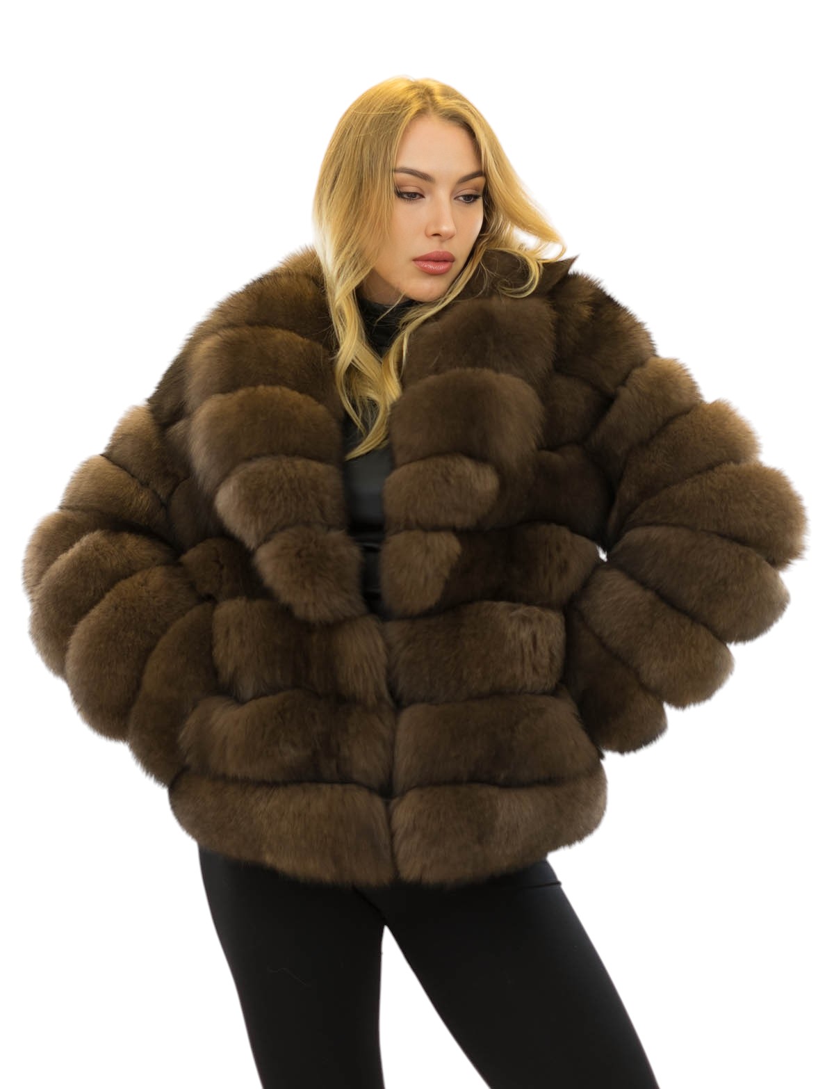 Kurze Felljacke Echtpelzjacke aus Fuchsfell in Braun