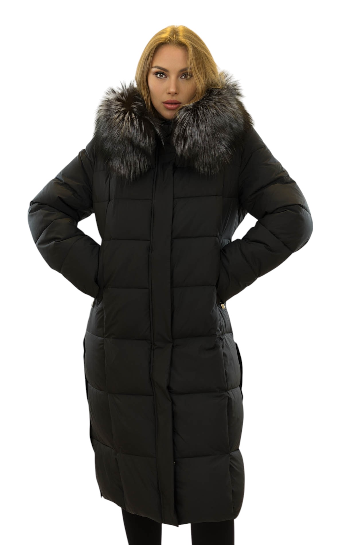 Echtfell Wintermantel Silberfuchs Kragen Damenjacke