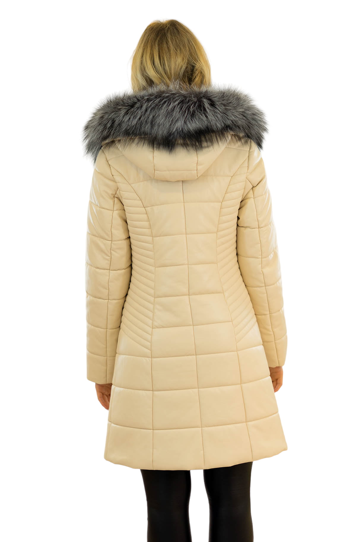 silver fox fur collar vegan leather coat pelzchenmode
