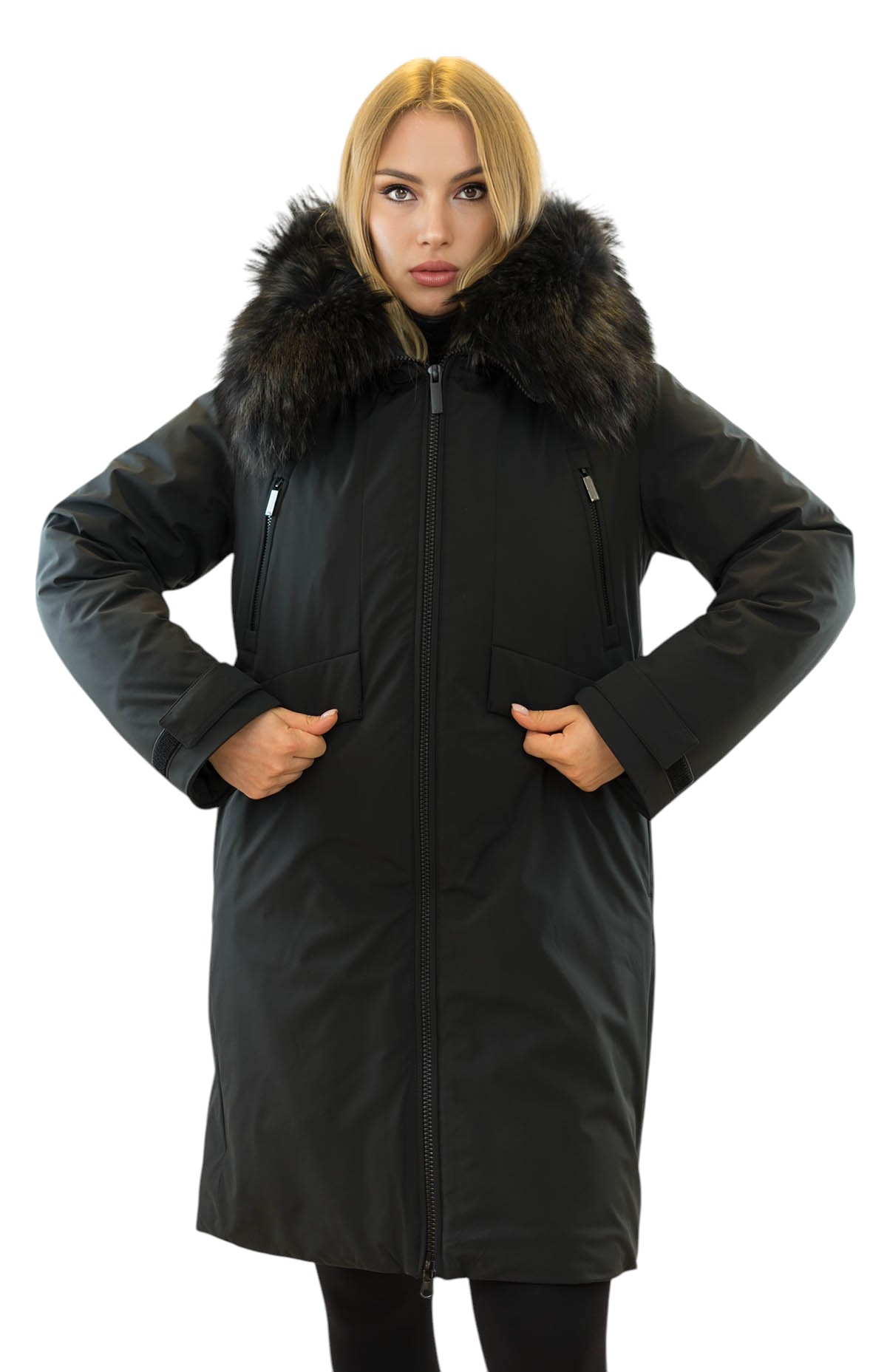 Damen Winterparka mit Pelzkragen Finnraccoon Echtpelz
