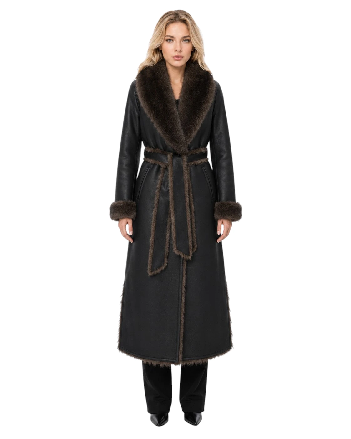 Faux Fur Wendemantel Betina für Damen mit Lederoptik und Lammfellimitat
