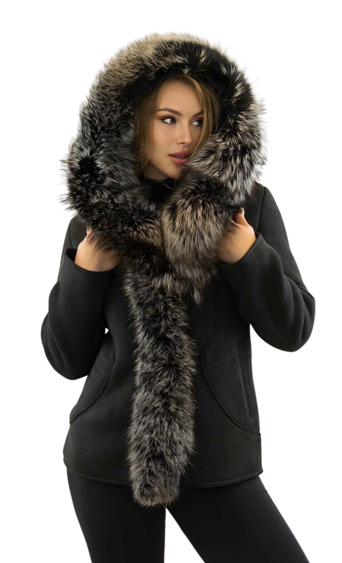 Hochwertige Winterjacke mit Naturpelz Silberfuchs