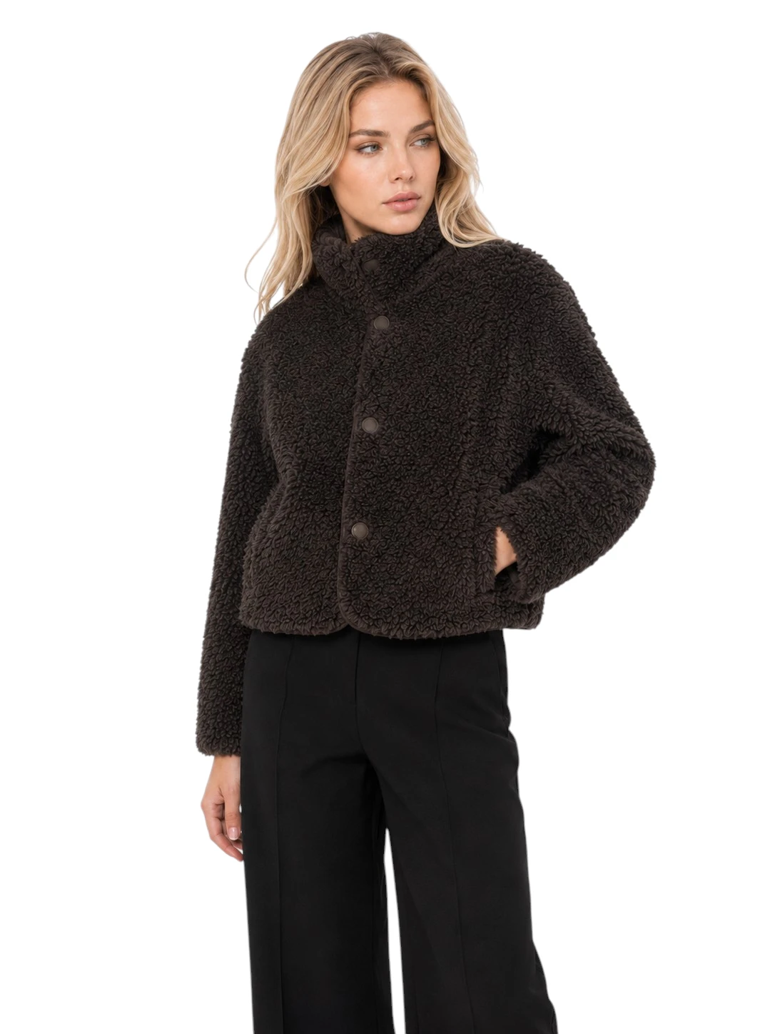 Braune Wendejacke Valdis für Damen mit Faux Fur Seite in Lammfelloptik