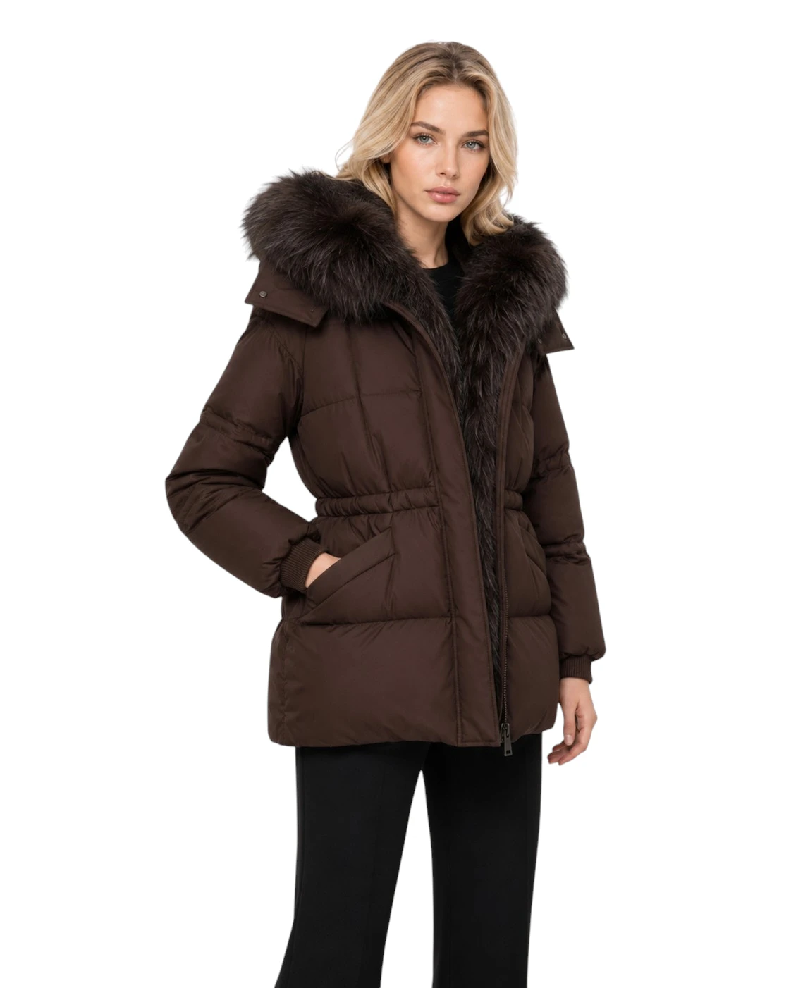 Damen Parka Aki ohne Kapuze mit Finnraccoon Echtfellkragen