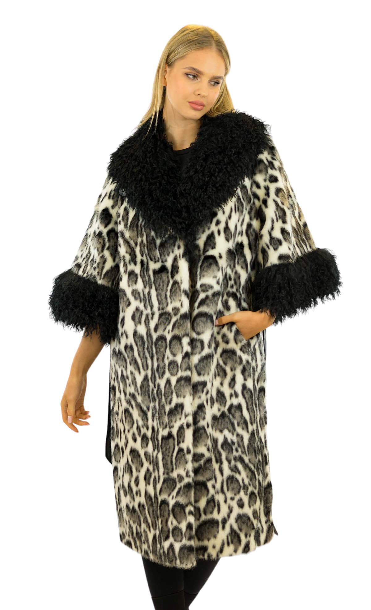 Pelzmantel Leopardprint Leomuster Kunstpelz Mantel