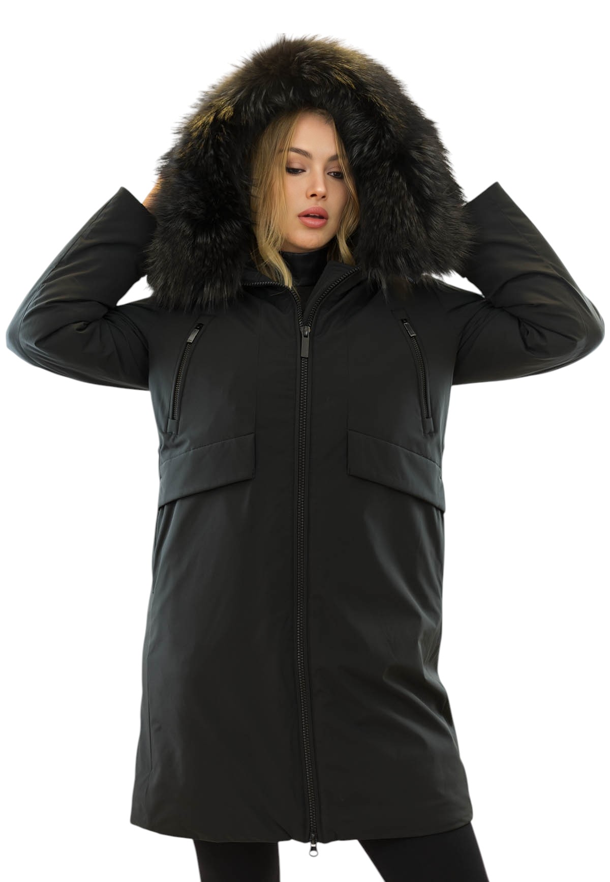 Gefütterte Damenparka mit Echtpelz Echtfell