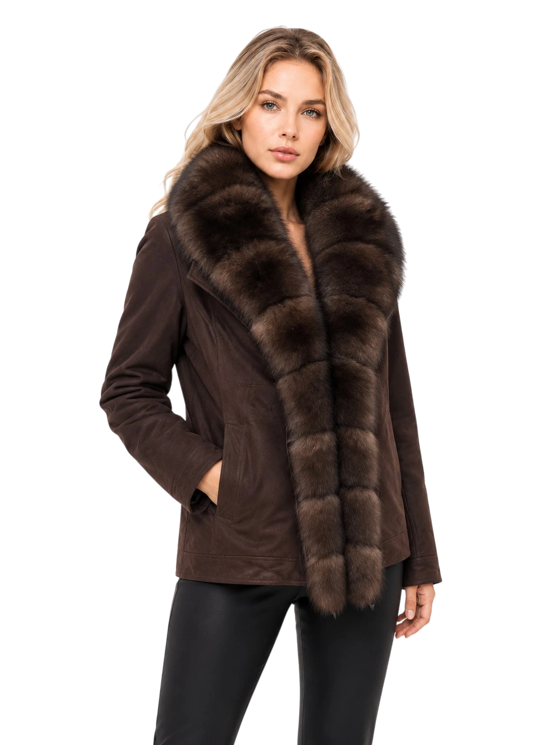 Brauner Damen Daunenparka „Isabella“ mit Fuchsfell und Veloursoptik