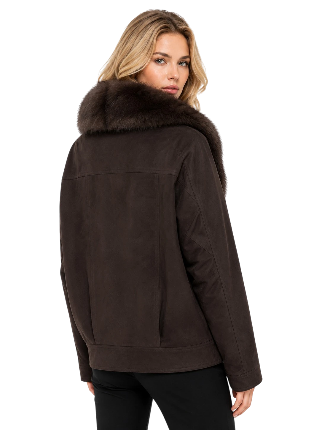Brauner Damen Daunenparka „Isabella“ mit Fuchsfell und Veloursoptik