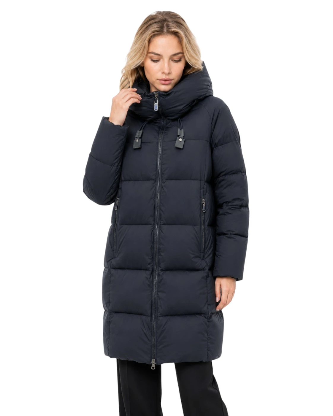 Blaue Damen Steppjacke Lina mit Kapuze und Reißverschluss