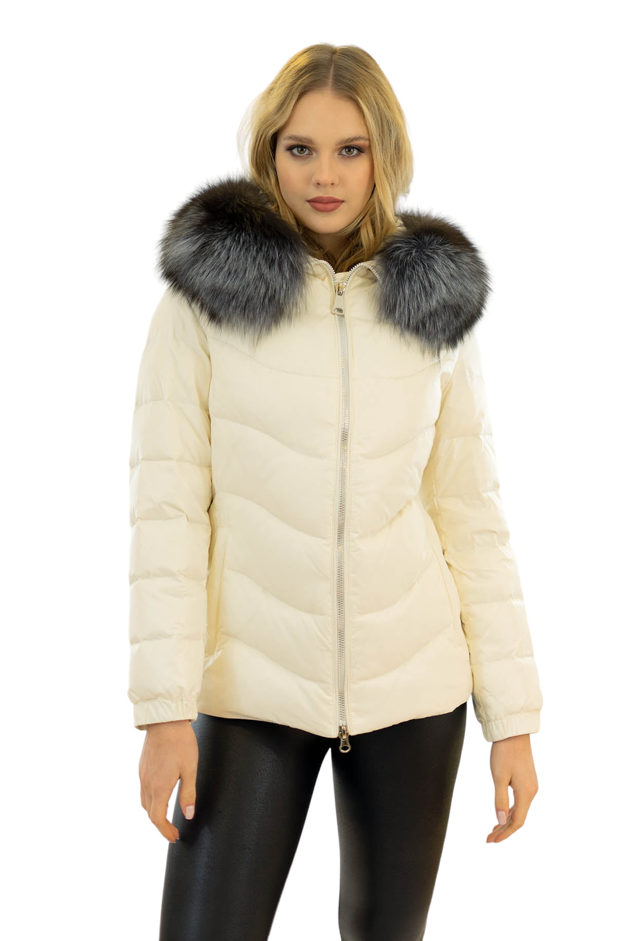 daunenjacke mit silberfuchs pelzbesatz echtfell parka