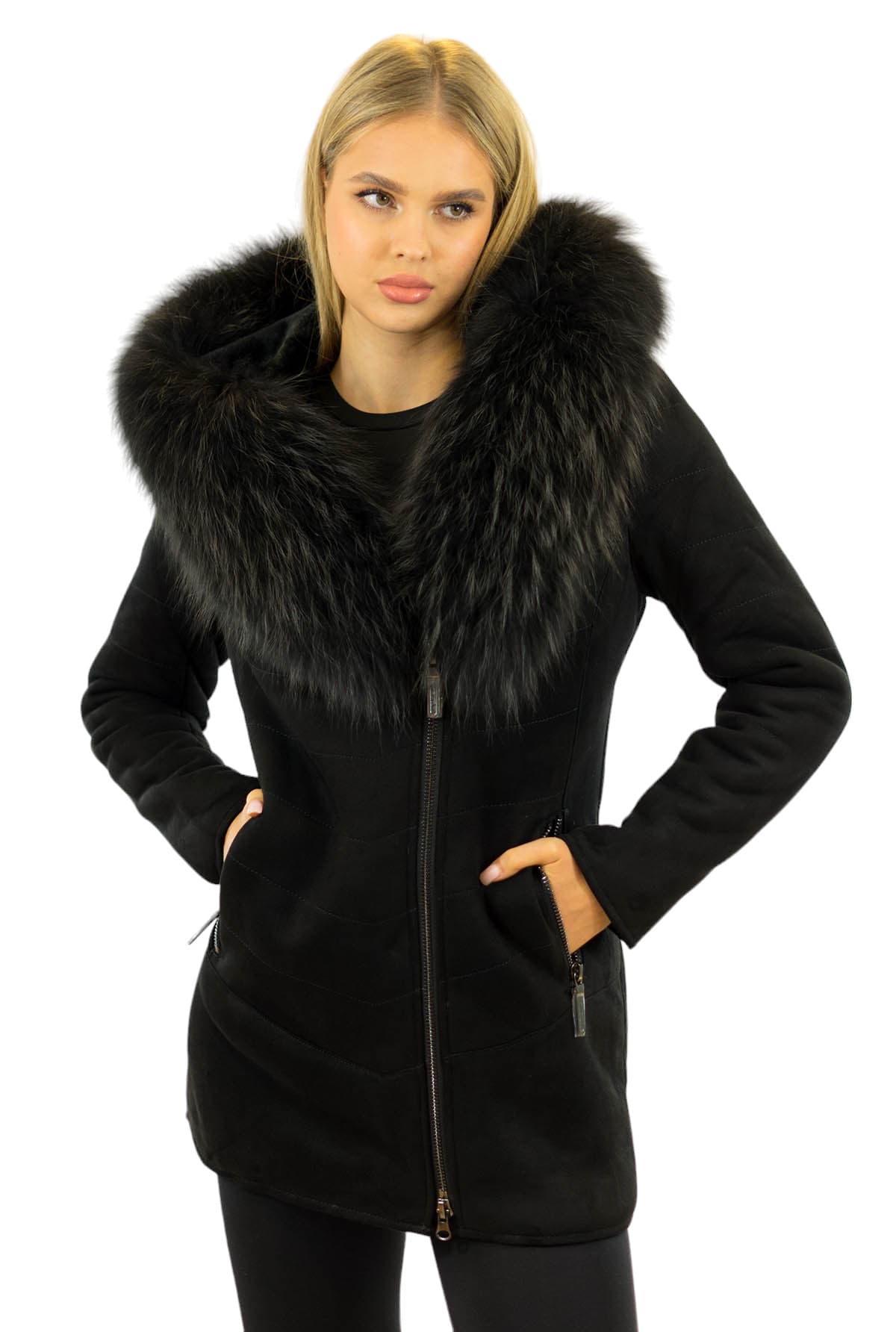 Damenjacke mit Echtfell Finnraccoon Echtpelz Echtfelljacke