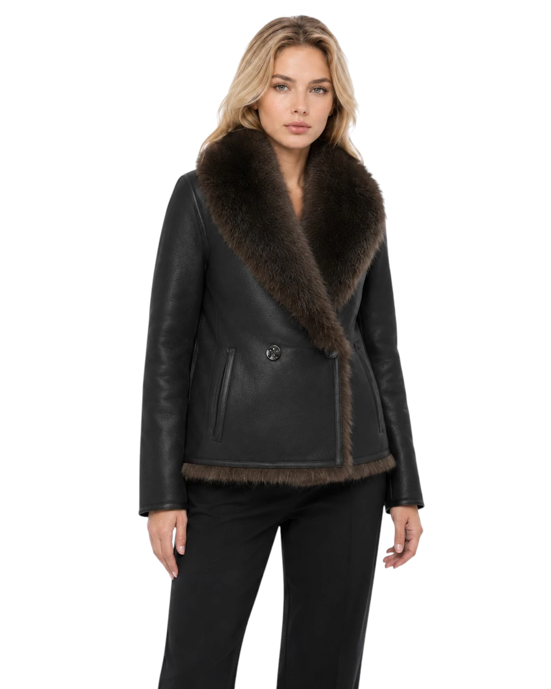 Beate Damenjacke wendbar mit Lederlook und Lammfellimitat