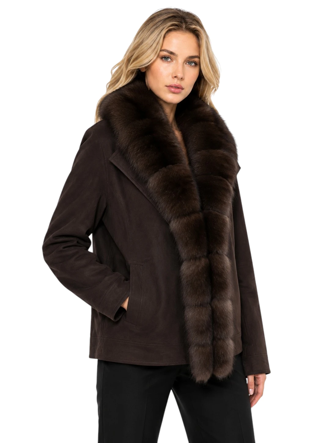 Brauner Damen Daunenparka „Isabella“ mit Fuchsfell und Veloursoptik