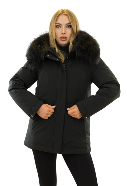 Damen Winterparka mit Echtfellkragen Finnraccoon Schwarz