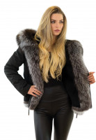 Vorschau: Parka Jacke schwarz mit Echtfell Kragen Silberfuchs Echtes Fell Innenfutter Kaninfell Vorschau: Parka Jacke schwarz mit Echtfell Kragen Silberfuchs Echtes Fell Innenfutter Kaninfell
