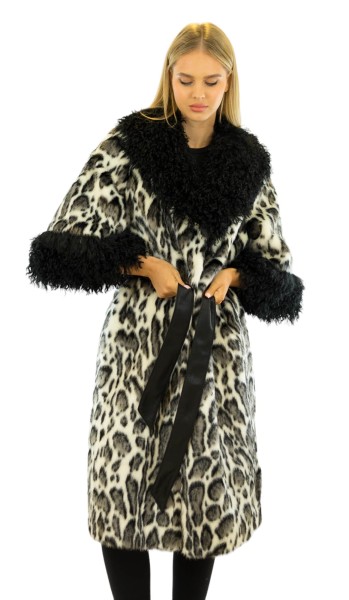 Pelzmantel aus Webpelz Leopardprint Faux Fur Mantel