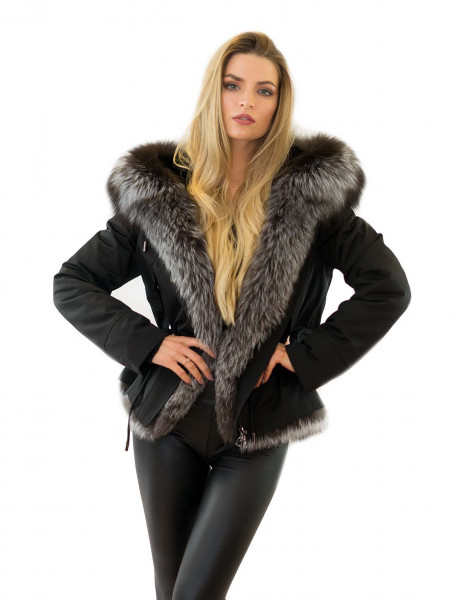 Parka Jacke mit XXLPelzkragen Echtfell Silberfuchs