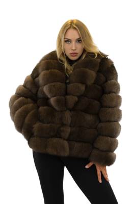 Kurze Pelzjacke Fuchsjacke „Marlene“ Echtfelljacke Zobelbraun aus