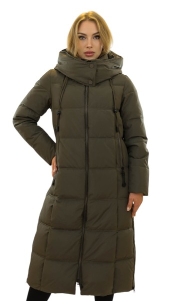 Nora Damen Steppmantel Khaki Lang und Gefüttert