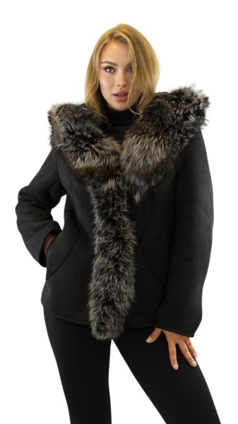 Damen Winterjacke mit Echtpelzkragen Silberfuchs