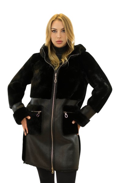 Warmer Wendemantel mit Faux Fur und wasserabweisender Außenseite