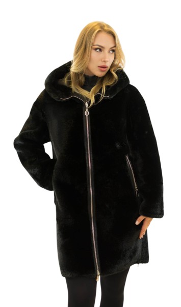 Wendemantel Damen Faux Fur Nerzstruktur Lederoptik
