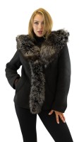 Damen Winterjacke mit Echtpelzkragen Silberfuchs Damen Winterjacke mit Echtpelzkragen Silberfuchs
