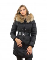 Winterparka Farbe schwarz mit Echtfell Pelzkragen Silberfuchs Winterparka Farbe schwarz mit Echtfell Pelzkragen Silberfuchs
