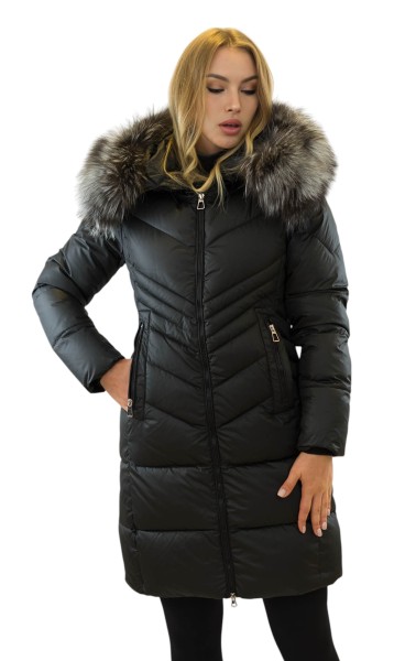 Schwarz gefütterte Damenjacke mit Echtfell