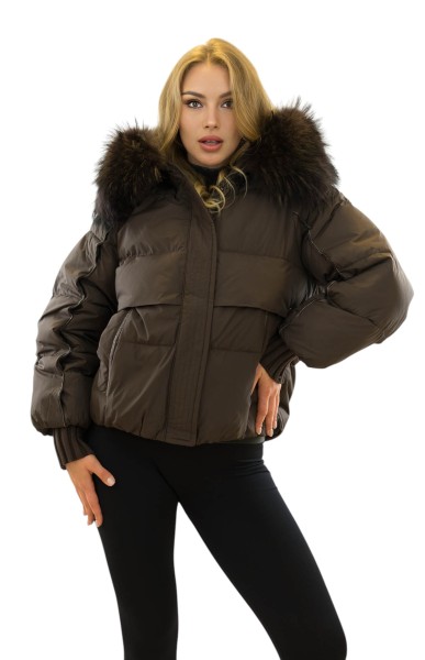 Bomberjacke Tara Damen Winterjacke mit Echtfell Finnraccoon Pelzkragen