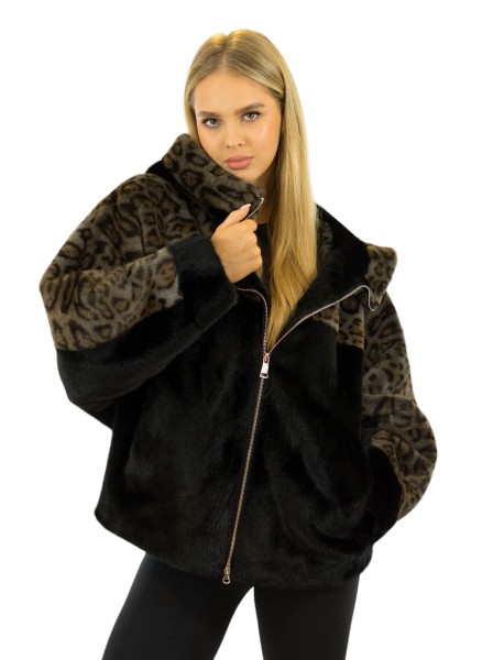 Kunstfelljacke in Leoparden Print Faux Fur Pelzjacke