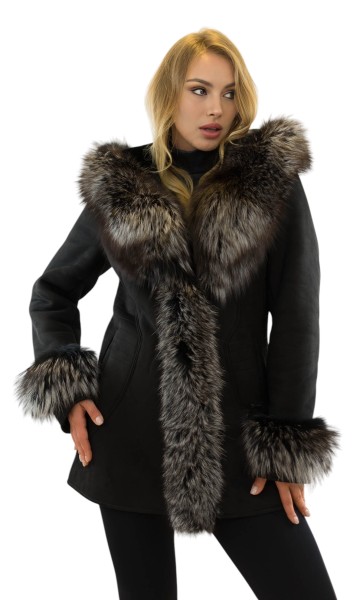 Damenjacke mit Fuchspelzkragen hochwertiger Winterlook
