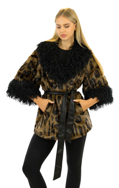 Faux Fur Leopard Kunstpelz Jacke Leo Print