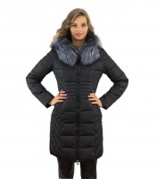 Damenjacke Farbe schwarz mit Echtfell Silberfuchs Damenjacke Farbe schwarz mit Echtfell Silberfuchs