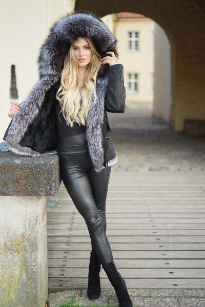 Glamorous Parka mit Fell xxlpelzkragen Silberfuchs Echtes Fell Innenfutter Rex Kanin