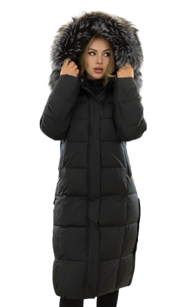 Wintermantel Damen mit Echtpelzkragen Silberfuchs