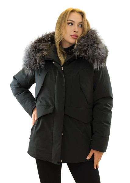 Damenparka mit Echtpelzkragen Silberfuchs